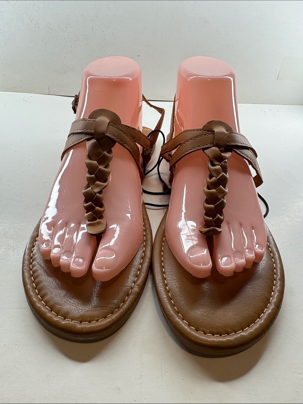 Women's Braided T-Strap Sandals - Brown